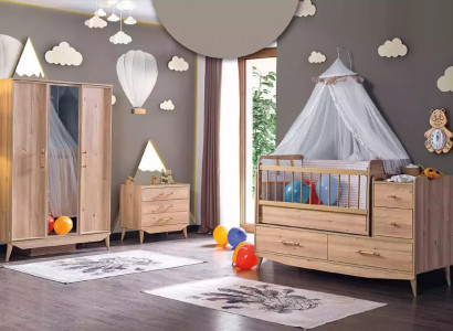 Bëbee Schlofzëmmer Komplettzëmmer Babybett Schaf Kommode 3 Deeler.
